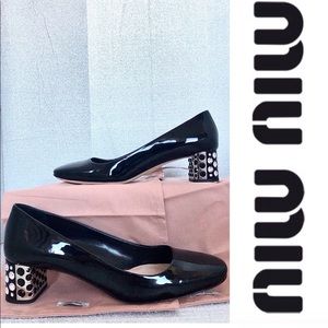 Miu Miu Jewel 💎 Embellished Black Patent Heels